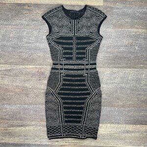 RVN Elegant Black and Silver metallic bodycon mini dress size small S B127